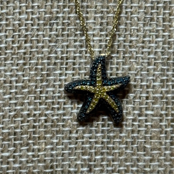Blue & Yellow Sapphire Starfish Necklace - Picture 4 of 7